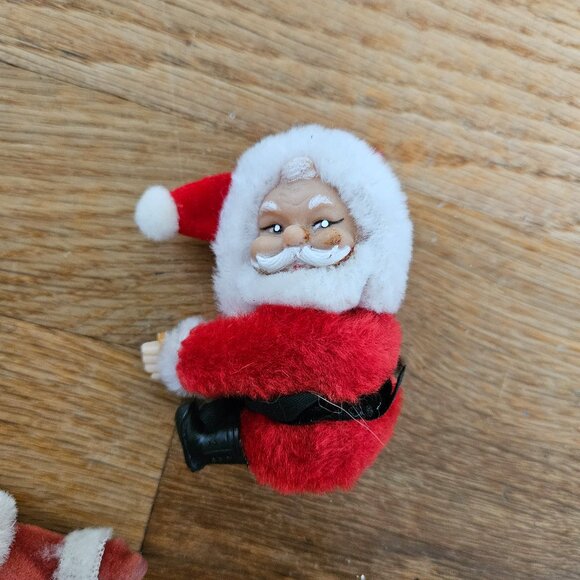 Vintage 50s 60s Christmas Santa Claus Felt Flocked Waving Ornament Clip On Santa - Picture 3 of 4